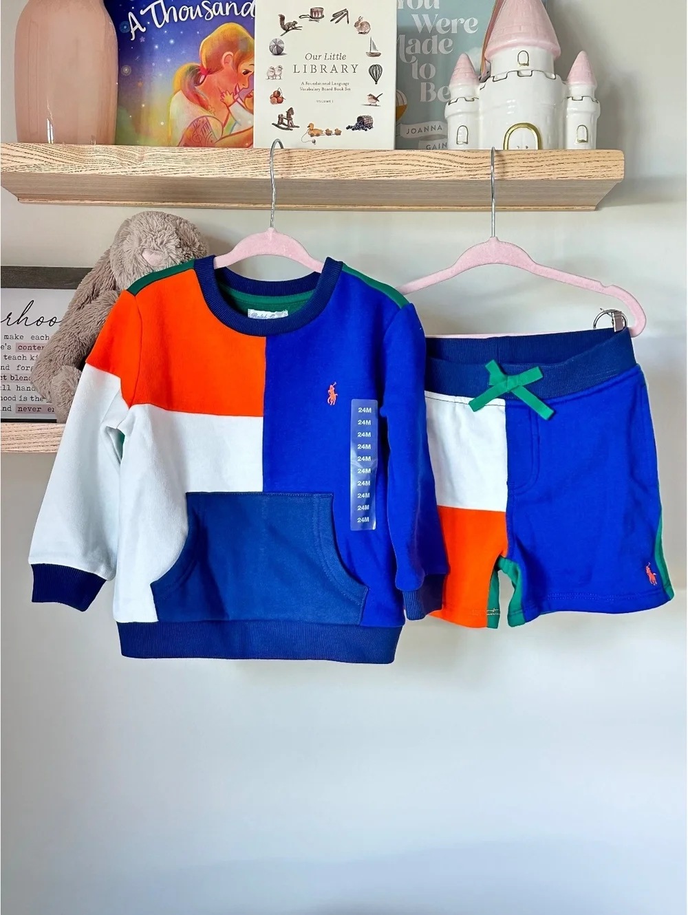 Polo Ralph Lauren Colorblock Fleece Sweatshirt and Short Set - Sz 24m